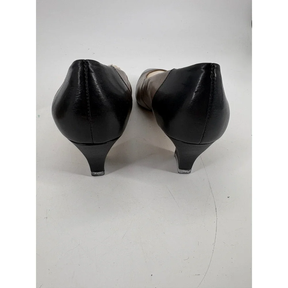 Calico Soft Fit Pumps 8.5 M Tribute Brown Black Leather Cap Toe Kitten Heel